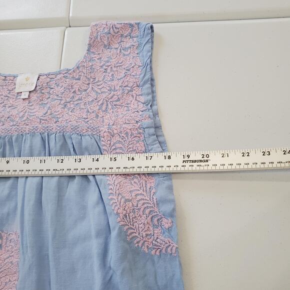 j.marie Shirt Womens Small Light Blue Pink Embroidered Linen Sleeveless JM2009 - Picture 6 of 8